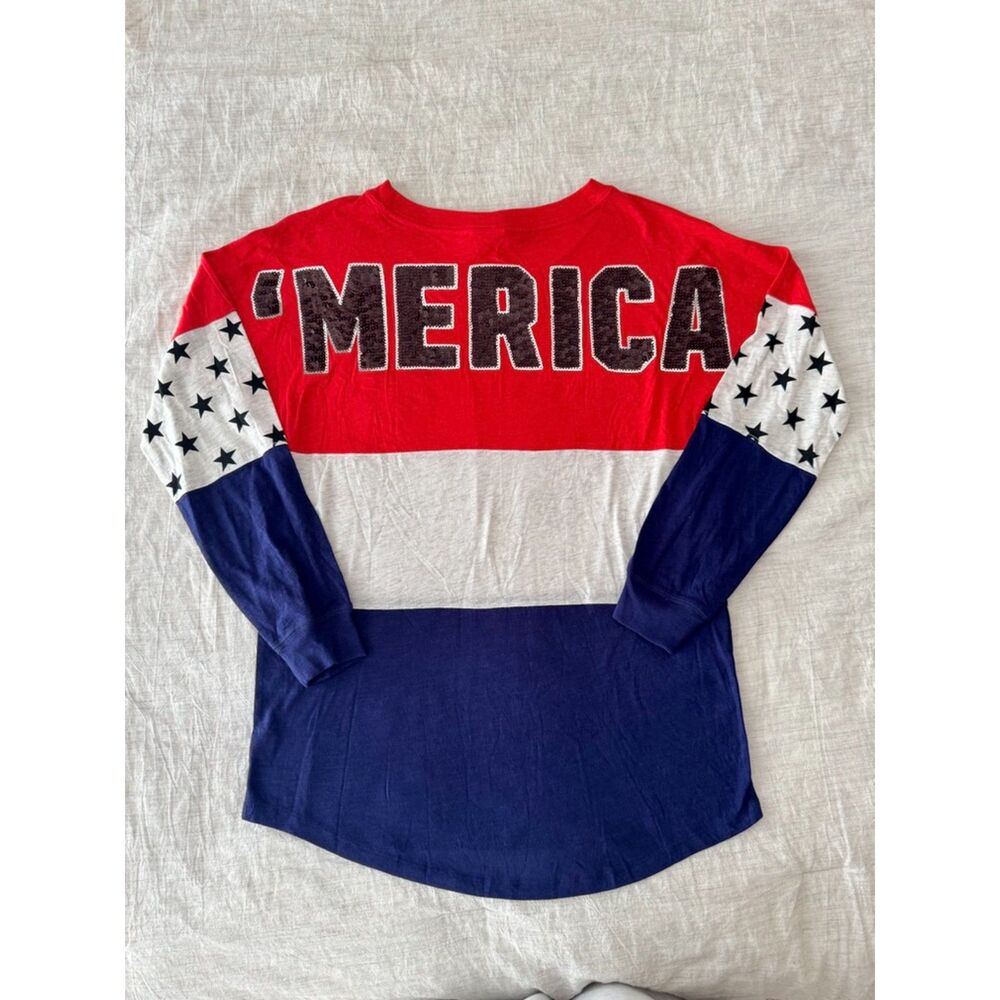 America Victorias Secret Pink Sequin T Shirt Americana 4th of July VS Stars